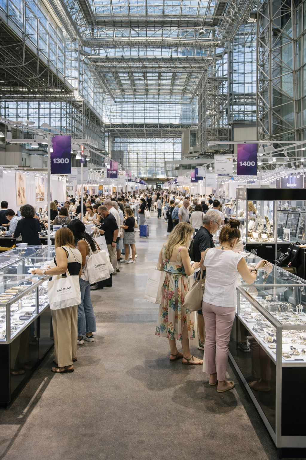 NY NOW – Summer Market 2026 jewelry and accessories exhibitors inside the Javits Convention Center interior in New York City.